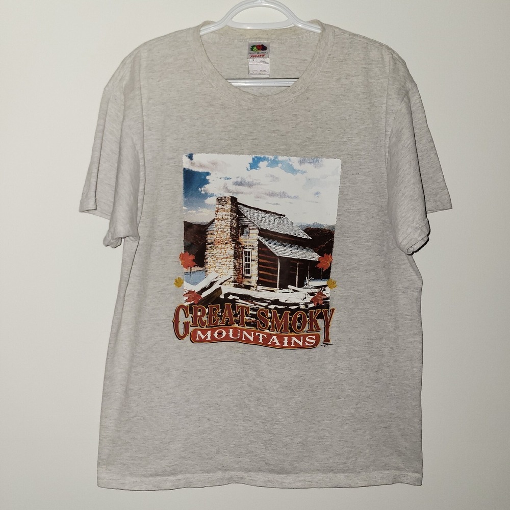 Vintage Fruit of the Loom Great Smoky Mountains T-Shirt Large Gray 90s USA